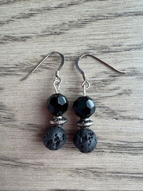 Aromatherapy Black Lava and Faceted Bead Drop Earrings